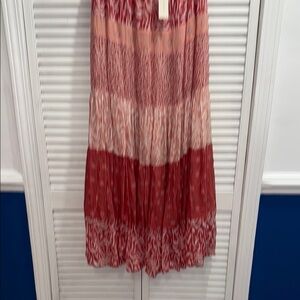Anthropologie Red Pleated Tiered Maxi Skirt